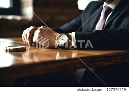 Businessman checking time from watch 107570659