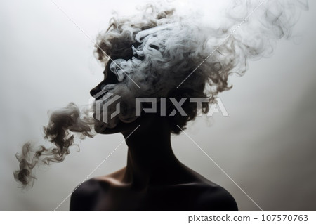 black and white portrait of people with smoke cigarette 107570763