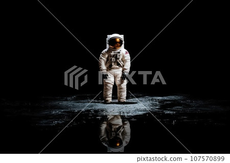 Photo of an astronaut in the black darkness Generative AI 107570899