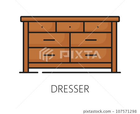Dresser furniture icon, home interior. Lounge interior item color outline icon, apartment classic wooden furniture or office room design element linear vector pictogram, dresser line symbol 107571298