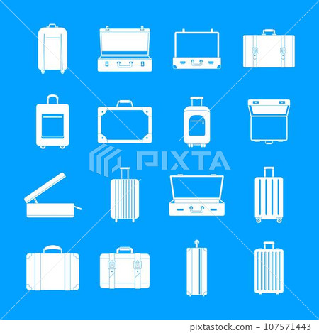 Suitcase travel luggage bag briefcase icons set. Simple illustration of 16 Suitcase travel luggage bag briefcase vector icons for web Suitcase travel luggage bag briefcase icons set. Simple illustration of 16 Suitcase travel luggage bag briefcase vector icons for web 107571443