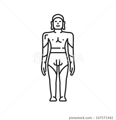 Jainism symbol of Bahubali statue, of Jain religion and Tirthankara vector icon. Bahubali, Kammateswara or Gommateshwara statue symbol of Ashtamangala and Jain religious philosophy 107571482