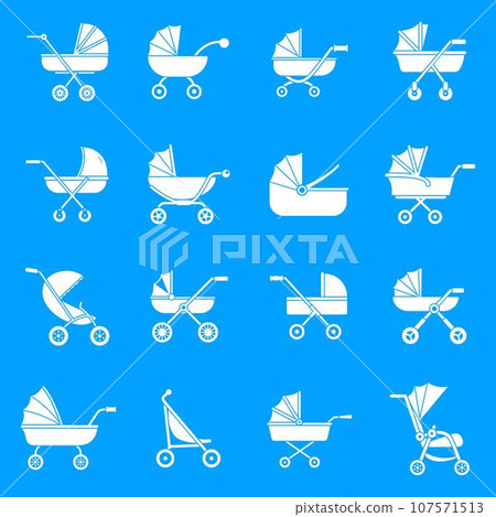 Pram stroller carriage cradle buggy icons set. Simple illustration of 16 pram stroller carriage cradle buggy vector icons for web 107571513