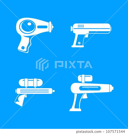Squirt gun water pistol game icons set. Simple illustration of 4 squirt gun water pistol game vector icons for web 107571544