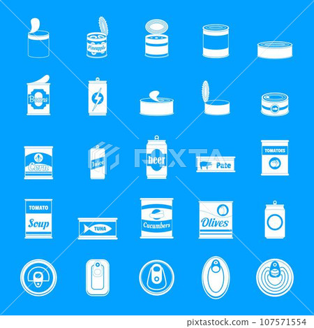 Tin can food package jar icons set. Simple illustration of 25 tin can food package jar vector icons for web 107571554
