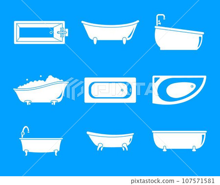 Bathtub interior icons set. Simple illustration of 9 bathtub interior vector icons for web 107571581