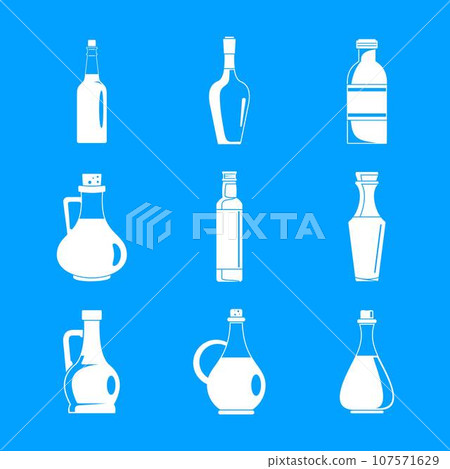Vinegar bottle icons set. Simple illustration of 9 vinegar bottle icons for web Vinegar bottle icons set. Simple illustration of 9 vinegar bottle icons for web 107571629