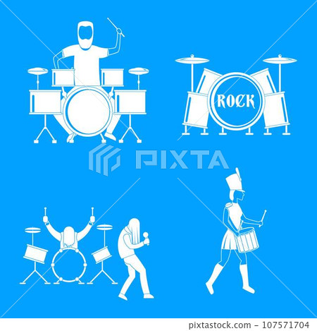 Drummer drum rock musician icons set. Simple illustration of 4 drummer drum rock musician vector icons for web 107571704