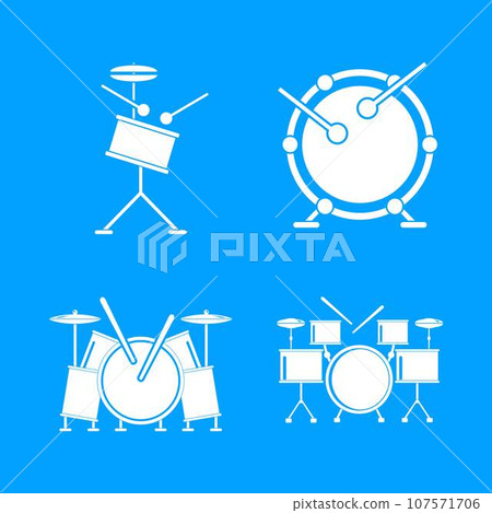Drum rock kit music icons set. Simple illustration of 4 drum rock kit music vector icons for web 107571706