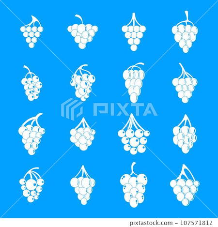 Grape wine bunch icons set. Simple illustration of 16 grape wine bunch alcohol logo vector icons for web 107571812