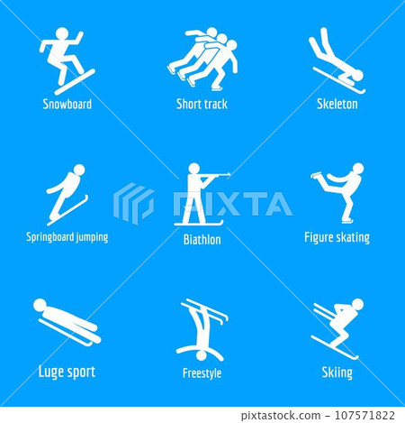 Winter sport symbols icons set. Simple illustration of 15 winter sport symbols vector icons for web 107571822
