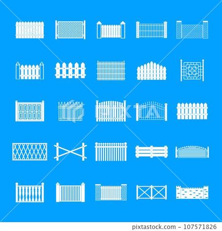 Fence icons set. Simple illustration of 25 fence vector icons for web Fence icons set. Simple illustration of 25 fence vector icons for web 107571826