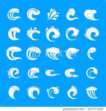 Water wave icons set. Simple illustration of 25 water wave vector icons for web Water wave icons set. Simple illustration of 25 water wave vector icons for web 107571882