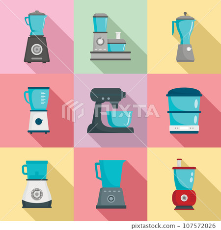 Food processor icon set. Flat set of food processor vector icons for web design 107572026