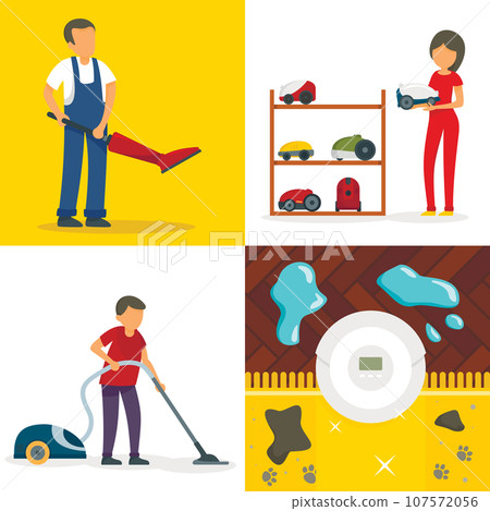 Vacuum cleaner banner set. Flat illustration of vacuum cleaner vector banner set for web design Vacuum cleaner banner set. Flat illustration of vacuum cleaner vector banner set for web design 107572056