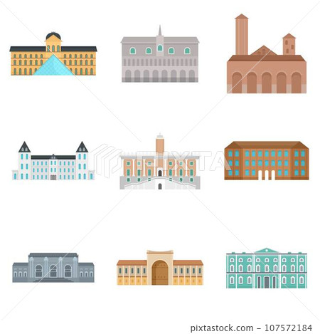 Museum Day Italy architecture palace icons set. Flat illustration of 9 Museum Day Italy architecture palace vector icons for web 107572184