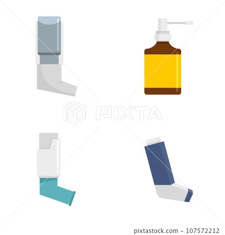 Inhaler breather deep breath health care asthma icons set. Flat illustration of 4 Inhaler breather deep breath health care asthma vector icons for web Inhaler breather deep breath health care asthma icons set. Flat illustration of 4 Inhaler breather deep breath health care asthma vector icons for web 107572212