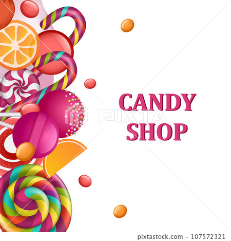 Candy shop concept banner. Realistic illustration of candy shop vector concept banner for web design Candy shop concept banner. Realistic illustration of candy shop vector concept banner for web design 107572321