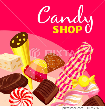 Choco candy shop concept background. Cartoon illustration of choco candy shop vector concept background for web design Choco candy shop concept background. Cartoon illustration of choco candy shop vector concept background for web design 107572619