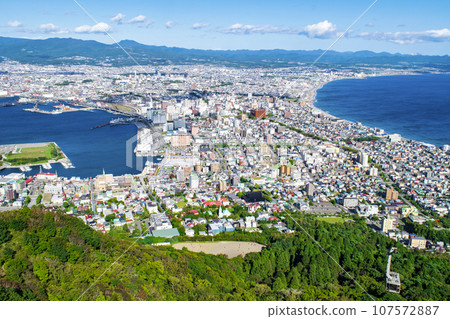 Hakodate City: View from the summit observation deck of Mt. Hakodate Hakodate City: View from the summit observation deck of Mt. Hakodate 107572887