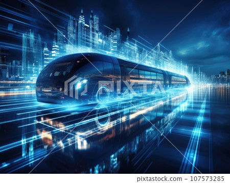 car or vehicle open headlamp parked in futuristic modern concept. Future transportation. Futuristic autonomous car. Driverless autonomous vehicle. Self-driving car technology. AI Generative. 107573285