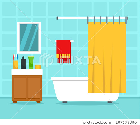 Bathroom interior concept background. Flat illustration of bathroom interior vector concept background for web design 107573390