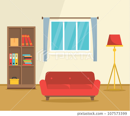 Red sofa interior concept background. Flat illustration of red sofa interior vector concept background for web design Red sofa interior concept background. Flat illustration of red sofa interior vector concept background for web design 107573399