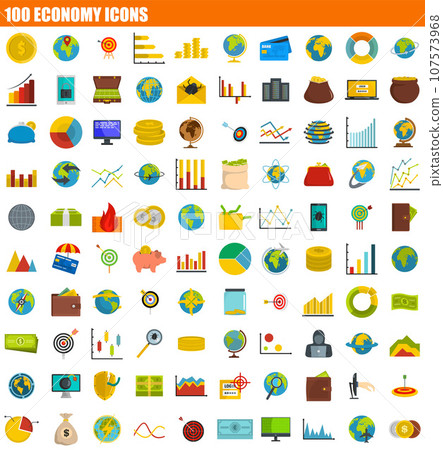 100 economy icon set. Flat set of 100 economy vector icons for web design 100 economy icon set. Flat set of 100 economy vector icons for web design 107573968