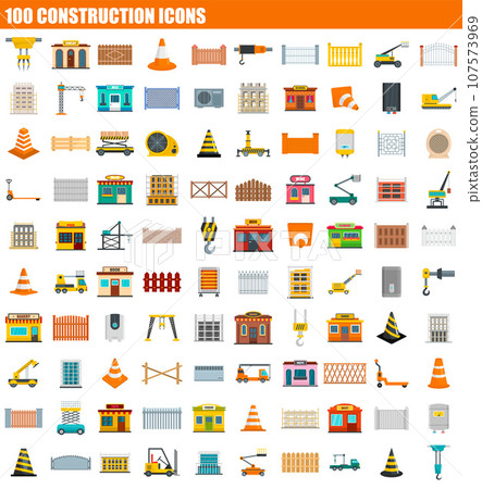 100 construction icon set. Flat set of 100 construction vector icons for web design 100 construction icon set. Flat set of 100 construction vector icons for web design 107573969