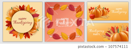 Thanksgiving day festival banner set. Realistic illustration of thanksgiving day festival vector banner set for web design 107574111