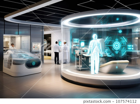 hospital of the future concept, doctor in futuristic medicine medical concept. Technology medical science. AI Generative. 107574112