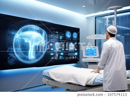 hospital of the future concept, doctor in futuristic medicine medical concept. Technology medical science. AI Generative. 107574113