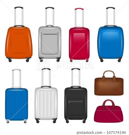 Travel suitcase icon set. Realistic set of travel suitcase vector icons for web design isolated on white background Travel suitcase icon set. Realistic set of travel suitcase vector icons for web design isolated on white background 107574190
