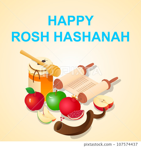 Happy rosh hashanah concept background. Isometric of happy rosh hashanah vector concept background for web design Happy rosh hashanah concept background. Isometric of happy rosh hashanah vector concept background for web design 107574437