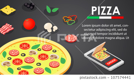 Order italian pizza banner horizontal. Isometric illustration of vector order italian pizza banner horizontal for web design 107574441