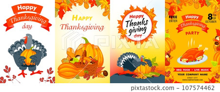 Happy Thanksgiving day banner set. Cartoon illustration of happy Thanksgiving day vector banner set for web design 107574462