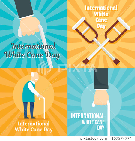 White cane safety stick banner set. Flat illustration of white cane safety stick vector banner set for web design White cane safety stick banner set. Flat illustration of white cane safety stick vector banner set for web design 107574774