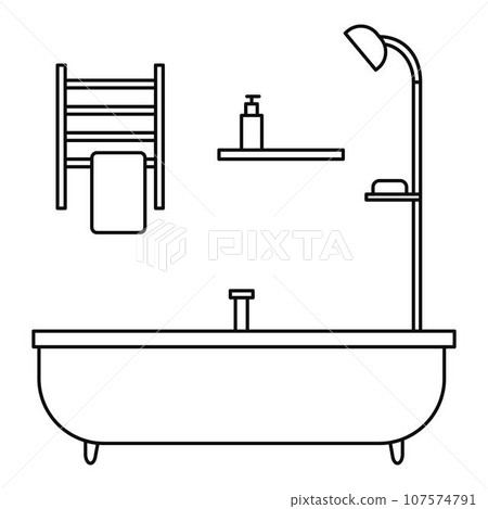 Bath tube icon. Outline illustration of bath tube vector icon for web design isolated on white background Bath tube icon. Outline illustration of bath tube vector icon for web design isolated on white background 107574791