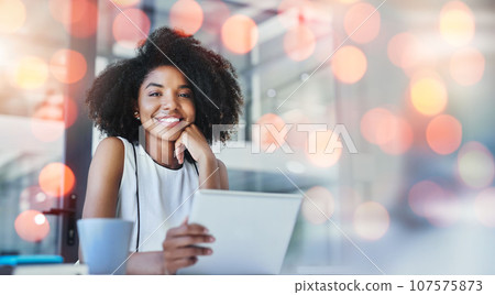 Portrait, bokeh and woman with a tablet, business and connection with research, data analytics and search internet. Happy person, employee or consultant with technology, worker or website information Portrait, bokeh and woman with a tablet, business and connection with research, data analytics and search internet. Happy person, employee or consultant with technology, worker or website information 107575873