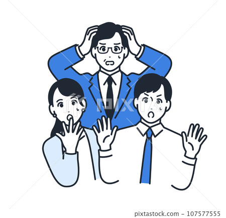 Simple vector illustration material of three surprised business people Simple vector illustration material of three surprised business people 107577555