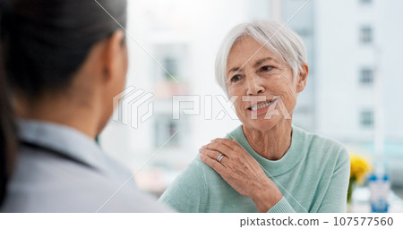 Consulting, shoulder pain and medical with doctor and old woman for physical therapy, advice and injury. Medicine, healthcare and results with patient in hospital for help, check and rehabilitation Consulting, shoulder pain and medical with doctor and old woman for physical therapy, advice and injury. Medicine, healthcare and results with patient in hospital for help, check and rehabilitation 107577560