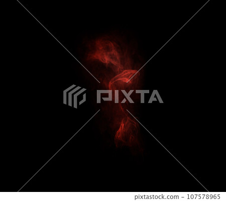 Red flame, black background and smoke, fire and incense with mockup space and art. Creative abstract, light and mist with special effect, burning and dark in a studio, glow and texture with vapor 107578965