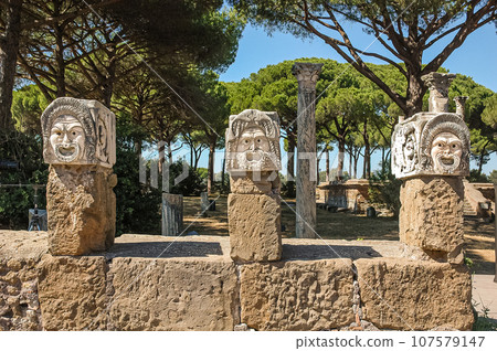 Roman theatrical masks in Ostia Antica Port 107579147