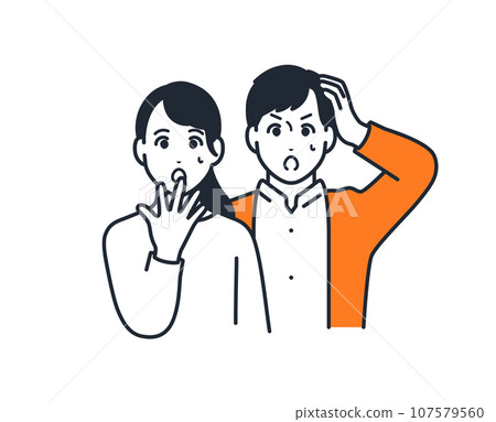 Simple vector illustration material of a surprised young couple 107579560