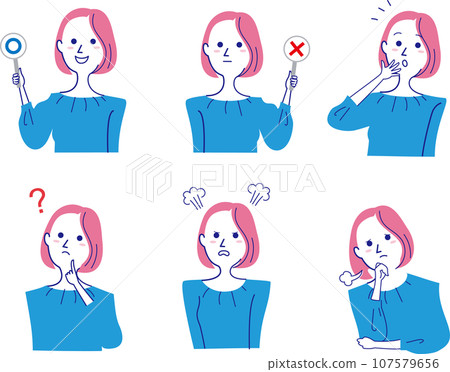 Short cut bob woman 2 bust up pose set-2 Short cut bob woman 2 bust up pose set-2 107579656