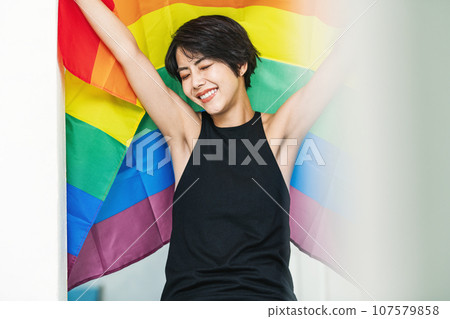 rainbow flag and woman 107579858