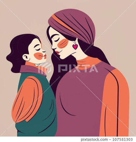 Vector illustration of mom with a baby in her arms, a vase of flowers, a declaration of love to mom and a floral frame for a greeting card, poster or background Vector illustration of mom with a baby in her arms, a vase of flowers, a declaration of love to mom and a floral frame for a greeting card, poster or background 107581303
