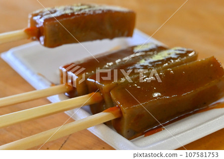 Gunma prefecture specialty, miso dengaku, konnyaku miso oden Gunma prefecture specialty, miso dengaku, konnyaku miso oden 107581753