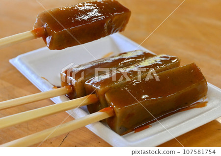 Gunma prefecture specialty, miso dengaku, konnyaku miso oden Gunma prefecture specialty, miso dengaku, konnyaku miso oden 107581754