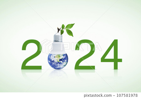Happy new year 2024 ecology and saving energy concept, Elements of this image furnished by NASA 107581978